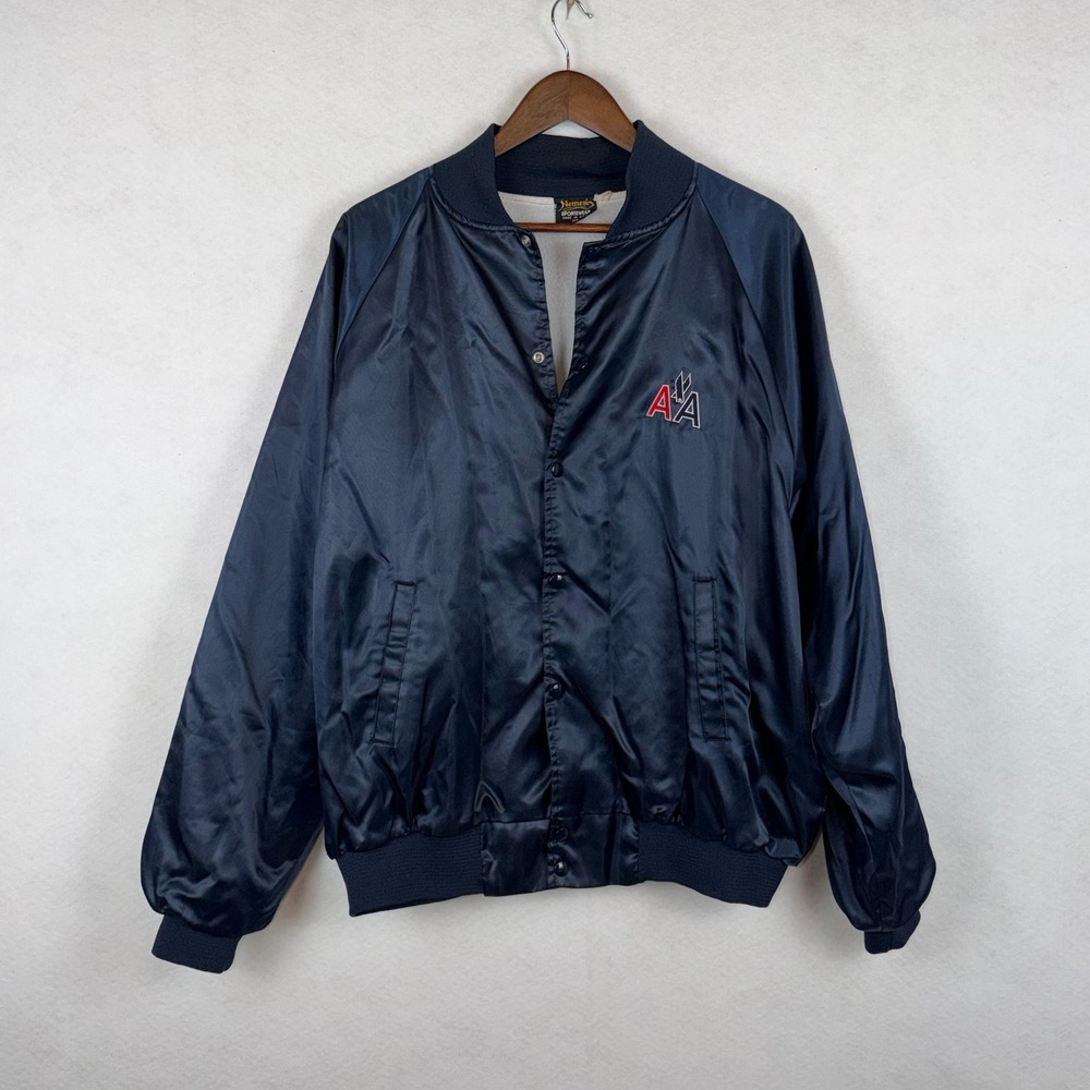 Nemesis American Airlines Jacket Mens XL Navy Blue Satin Bomber Vintage USA Made